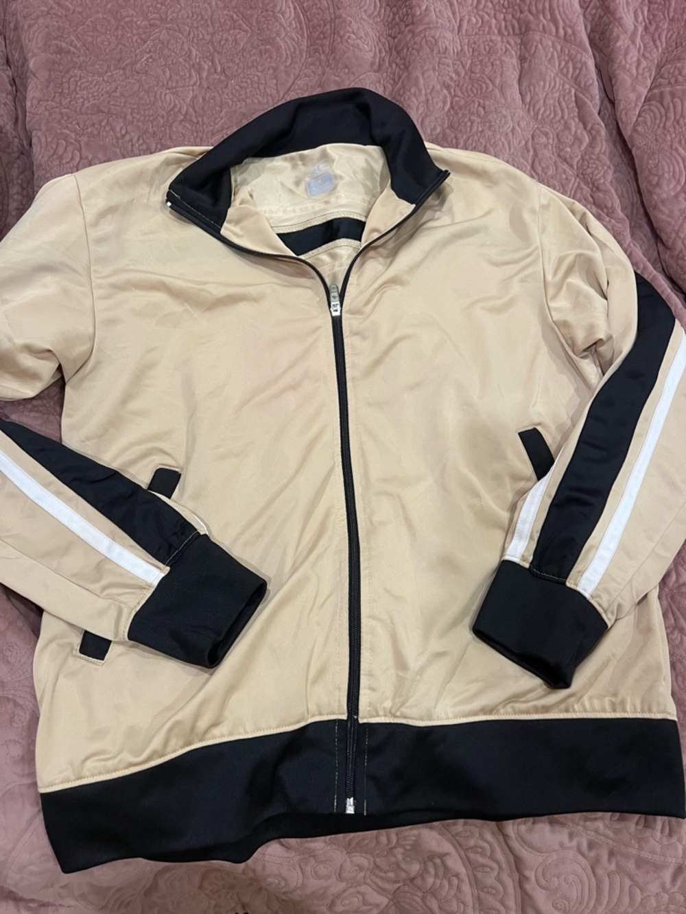 Men's Beige Gold and Black Track Jacket with Stripe Detail